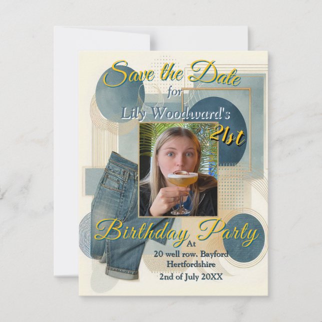 21:a födelsedag Almond blommar blue-kräm Meddelande (Framsida)