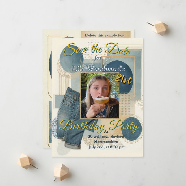 21:a födelsedag Almond blommar blue-kräm Meddelande (Fram/Back In Situ)