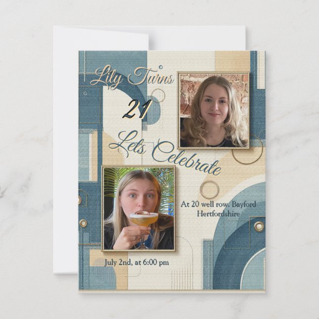 21:a födelsedag Almond blommar blue-kräm Meddelande (Framsida)