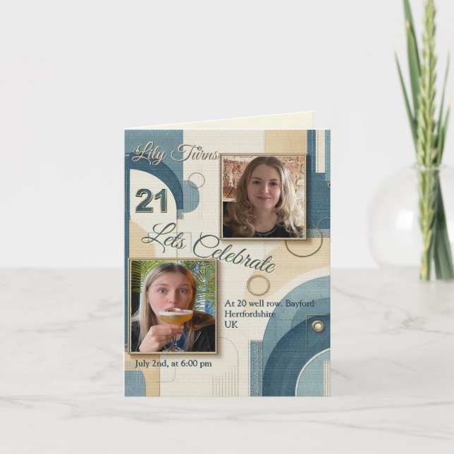 21:a födelsedag Almond blommar blue-kräm Meddelande (Framsida)