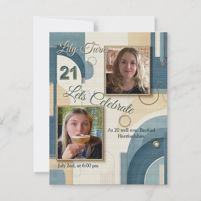 21:a födelsedag Almond blommar blue-kräm Meddelande (Framsida)