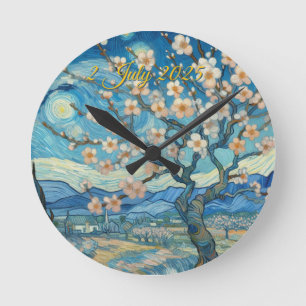 21:a födelsedag Almond blommar blue-kräm Rund Klocka