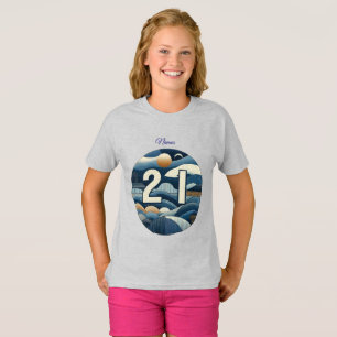 21:a födelsedag Almond blommar blue-kräm T Shirt