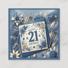 21:a födelsedag Almond blommar blue-kräm Tilläggskort