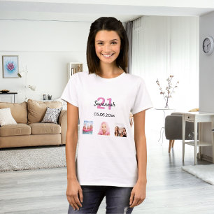 21:a födelsedag, anpassningsbar, rosa, monogramkvi t shirt