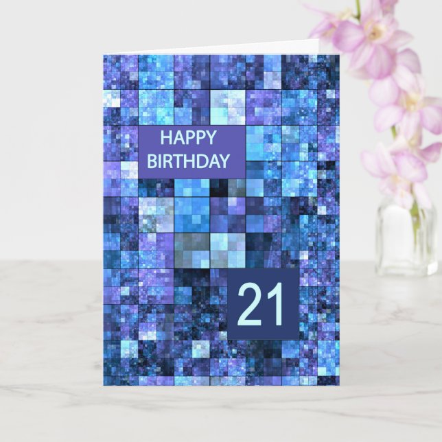 21:a födelsedag, blå fyrkanter, kort (Orkide)