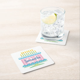 21:a födelsedag Blå Rosa-kummel Underlägg Papper Kvadrat