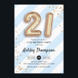 21:a födelsedag - Blått Rand Guld-ballonger Inbjudningar<br><div class="desc">21:a födelsedag,  festinbjudan. Utformning av eleganten i faux glitter guld med turkos aqua blue och white rand. Inbjudan-kort med guld nummer 21-ballonger,  skriptteckensnitt med konetti. Perfekt för en snyggt 21:a dagen firande. Berätta om du behöver anpassningsbarnas ålder.</div>