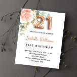21:a födelsedag blommigt ro guld budgetinbjudan flygblad<br><div class="desc">Observera att inbjudan är papper och mycket tunn. Kuvert ingår inte. Om du vill ha mer omfattande inbjudningar (samma design) kan du besöka vår butik. En inbjudan till elegant för en 21-årsdag party. En vit chic bakgrund. Dekorerad med en ro guld och en rosa vattenfärgad blomma, blommigt, grönt eucalyptus löv,...</div>