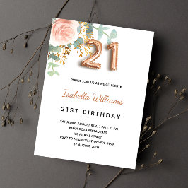 21:a födelsedag blommigt ro guld eucalyptus greene inbjudningar