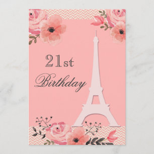21:a födelsedag Blommigten Chic Paris Eiffel Torn Inbjudningar