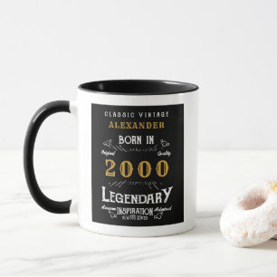 21:a födelsedag Born 2000 Retro Black Personlig Mugg