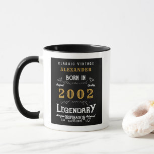 21:a födelsedag Born 2002 Retro Black Personlig Mugg