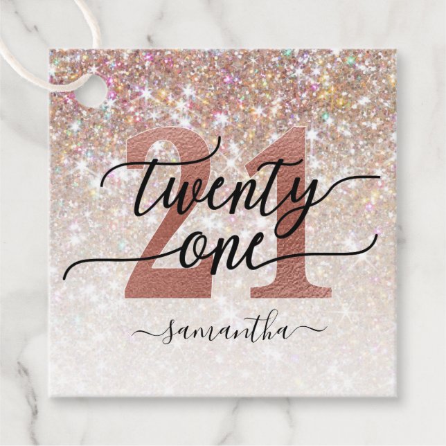 21:a födelsedag Chic Glitter Ombre Gåvor Etiketter (Framsida)