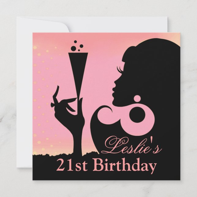 21:a födelsedag Cocktail Party rosa Inbjudningar (Framsida)