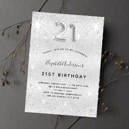 21:a födelsedag Dammglam från silver metall glitte Inbjudan Vykort