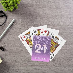 21:a födelsedag diamanter glitter lila rosa casinokort