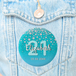 21:a födelsedag diamanter glitter tealblått grönt knapp