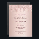 21:a födelsedag: droppinbjudan ro guld glitter magnetisk inbjudningskort<br><div class="desc">En modern, snyggt och glamorös magnetisk inbjudan till en girig och kvinnlig 21-årsdag party. En faux ro guld-metallisk bakgrund tittar med elegant faux guld glitter drop, målardropp. Namn är skrivet med ett modernt skript för färgaden ro guld i mörk, skrivet med stil. Mallar för information om party. Perfekt för att...</div>