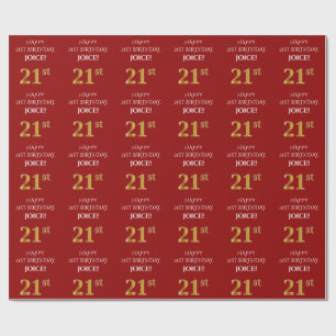 21:a födelsedag: Elegant, rött, Faux Guld-utseende Presentpapper