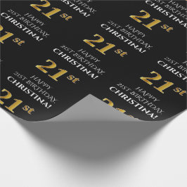 21:a födelsedag: Elegant, svart, faux Guld-utseend Presentpapper
