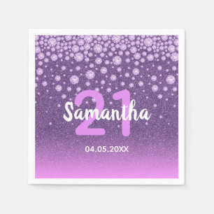 21:a födelsedag faux lila rosa glitter diamanter pappersservett