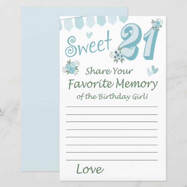 21:a födelsedag Favorit Memory of the Birthday Gir (Fram/baksida)