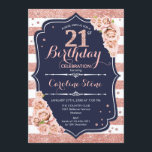 21:a födelsedag - flottan Ro Guld och Vita Rand Inbjudningar<br><div class="desc">21:a födelsedagsinbjudan. Elegant guld,  vit och marin design med faux glitter. Perfekt för ett elegant födelsedagsfest.</div>