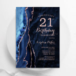 21:a födelsedag för marinblått Ro Guld Inbjudningar<br><div class="desc">21:a födelserbjudandet till marinfesten Blue och ro guld. Elegantens moderna utformning med royal blue water agate marble geode-bakgrund,  faux glitter ro guld och typography-skript. Trendig inbjudan-kortets perfekt för en snyggt kvinnor i firande. Skrivna Zazzle-inbjudningar eller digital utskrivbar mall för omedelbar nedladdning.</div>