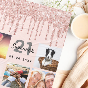 21:a födelsedag foto ro guld glitter rosa fleecefilt