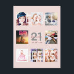 21:a födelsedag  fotoinbjudan till ro guld vykort<br><div class="desc">En inbjudan till en roligt och en unik 21-årsdag party, som firar sitt liv med åtta av dina foton. På framsidan: Anpassa och lägg till namn, 21 år och party datum. Grått och mörk ro guld färgad brev. Elegant och trendig ro guld, rosa, färg. Texten: Legal och Cheers skrev över...</div>