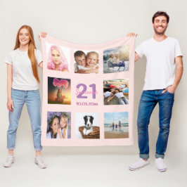21:a födelsedag fotokollage för rosa fleecefilt