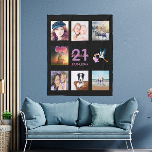 21:a födelsedag fotokollage svart fleecefilt