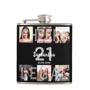 21:a födelsedag fotokollage svartvit monogram fickplunta