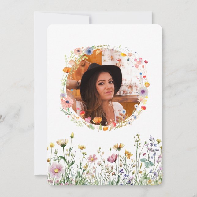 21:a födelsedag Garden Blommigt Vild Meadow Photo Inbjudningar (Baksida)