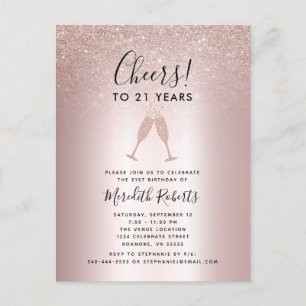 21:a födelsedag Glitter Champagne Toast Inbjudan