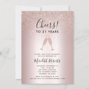21:a födelsedag Glitter Champagne Toast Inbjudan