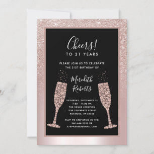 21:a födelsedag  Glitter Champagne Toast Party Inbjudningar