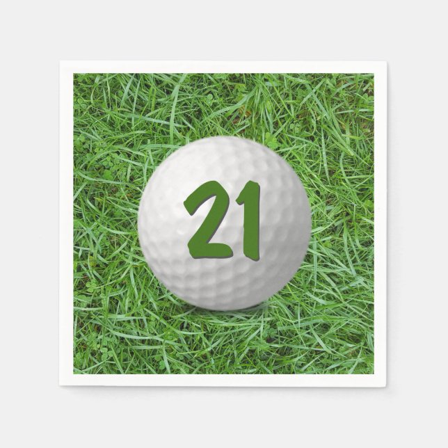 21:a födelsedag Golf Boll på gräs Pappersservett (Framsidan)