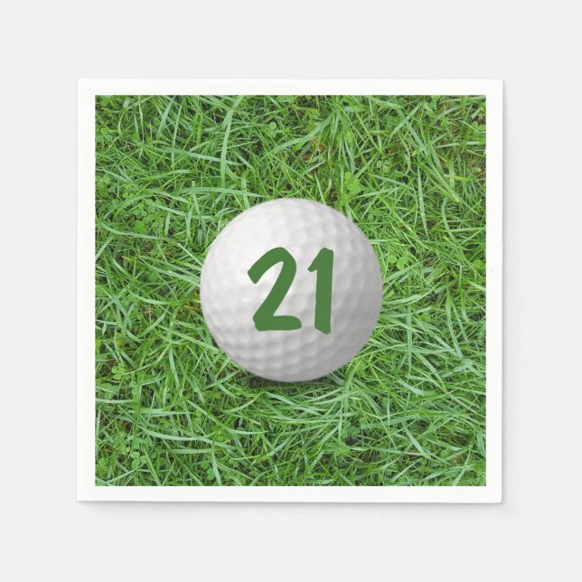 21:a födelsedag Golf Boll på gräs Pappersservett (Framsidan)