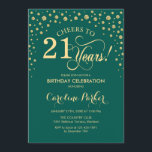 21:a födelsedag - Grönten Guld Inbjudningar<br><div class="desc">21:a födelsedagsbjudan. Elegantens utformning med faux glitter guld och grönt. Skål till 21 år! Berätta om du behöver anpassa dig ytterligare.</div>