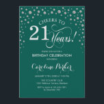 21:a födelsedag - Grönten Silver Inbjudningar<br><div class="desc">21:a födelsedagsbjudan. Elegantens utformning med faux glitter silver och grönt. Skål till 21 år! Berätta om du behöver anpassa dig ytterligare.</div>