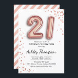 21:a födelsedag - Guld-ballonger i Ro Inbjudningar<br><div class="desc">21:a födelsedag,  festinbjudan. Utformning av eleganten i Faux glitter ro guld. Inbjudan-kortet har ro guld nummer 21 ballonger och skriptteckensnitt. Perfekt för en snyggt vid firande. Berätta om du behöver anpassningsbarnas ålder.</div>