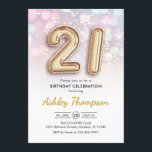 21:a födelsedag - Guld-ballonger Rosa Ljus Inbjudningar<br><div class="desc">21:a födelsedag,  festinbjudan. Utformning av eleganten i Faux glitter guld med pastellrosa och lila ljus. Inbjudan-kortet har guld nummer 21-ballonger och skriptteckensnitt. Perfekt för en snyggt vid firande. Berätta om du behöver anpassningsbarnas ålder.</div>