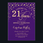 21:a födelsedag - Guld Lila Inbjudningar<br><div class="desc">21:a födelsedagsbjudan. Utformning av eleganten med faux glitter guld och lila. Skål till 21 år! Berätta om du behöver anpassa dig ytterligare.</div>