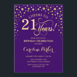 21:a födelsedag - Guld Lila Inbjudningar<br><div class="desc">21:a födelsedagsbjudan. Utformning av eleganten med faux glitter guld och lila. Skål till 21 år! Berätta om du behöver anpassa dig ytterligare.</div>