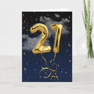 21:a födelsedag Guld Mylar Balloon och Konfetti-ko Kort