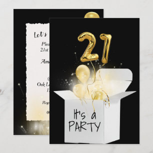 21:a födelsedag i Guld i vit box Inbjudningar