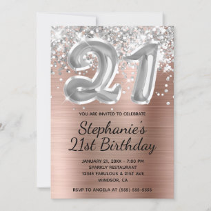 21:a födelsedag i Silver Glitter, barlaston Ro Gul Inbjudningar
