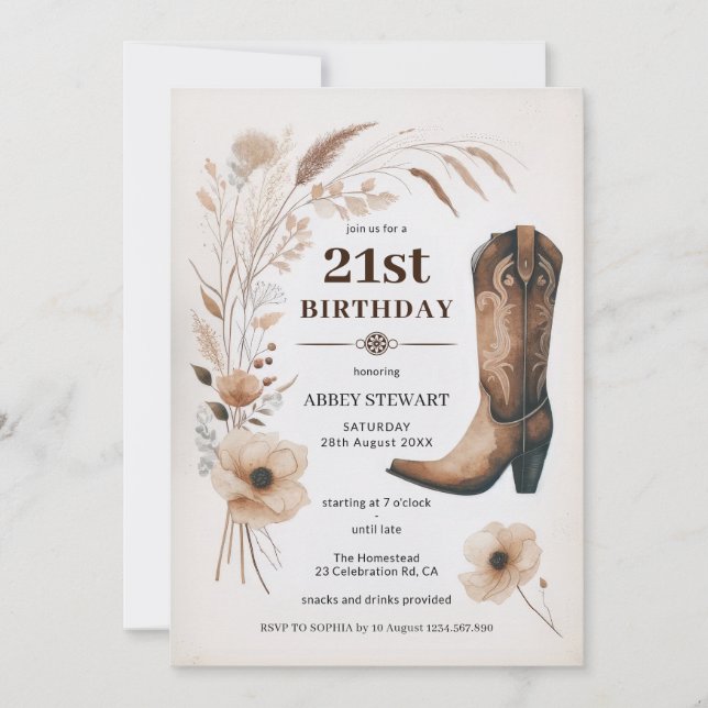 21:a födelsedag Inbjudan Cowgirl (Framsida)